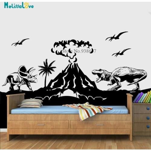 Dinosaur Jurassic Volcano T-Rex Palm Wall Sticker Decal Bedroom Kids Girls Boys Teenager Room Decor BD030