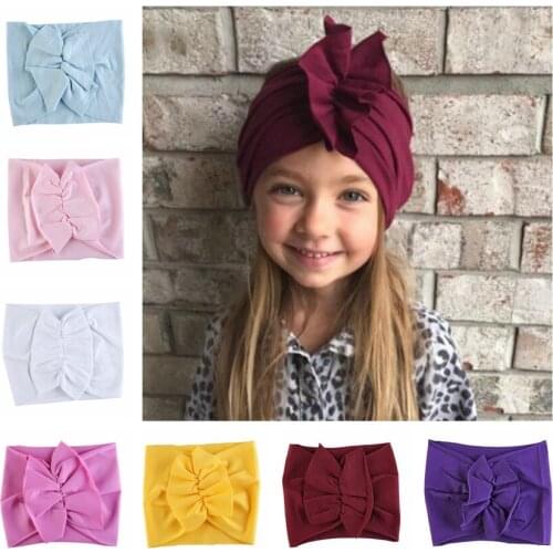 Elastic Headband Knotted Turban Tie Bows Fabric Head Bands Girls Headwraps Stretchy Children Knot Hair Band Accessories FD6634
