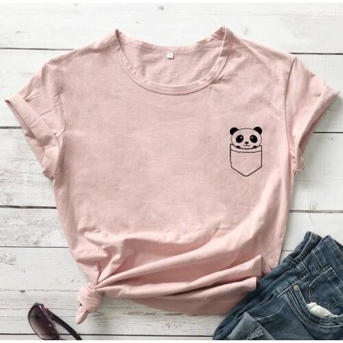 Panda Pocket T-shirt Cute Women Tumblr Graphic Tee Shirt Top Streetwear Kawaii 90s Girl Hipster Summer Tshirt Femme Dropshipping