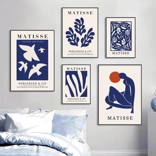 Matisse Exhibition Blue Abstract Floral Line Posters Canvas Painting Wall Art Print Picture Photo Bedroom Interior Home Decor