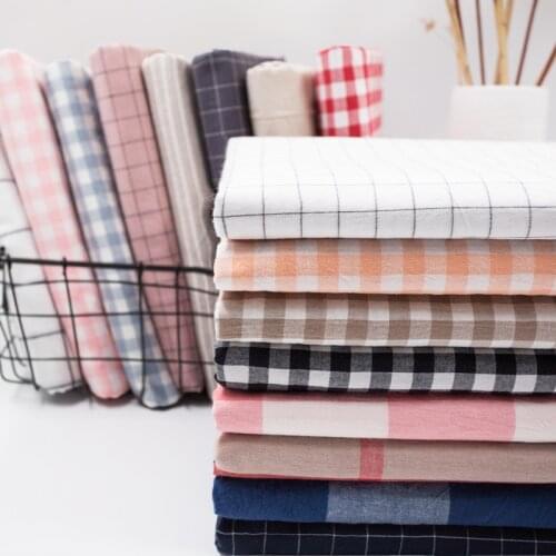 Wash Pure Cotton Fabric 100% Children for Bed Sheets Quilt Covered Clothing Shirt Dress Grid Striped Plaid Cloth Brocade Sewing
