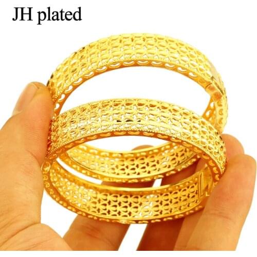 JHplated (Two Pieces)Gold Color Dubai Bangles For Womens Africa Bracelet Ethiopian Wedding Gift