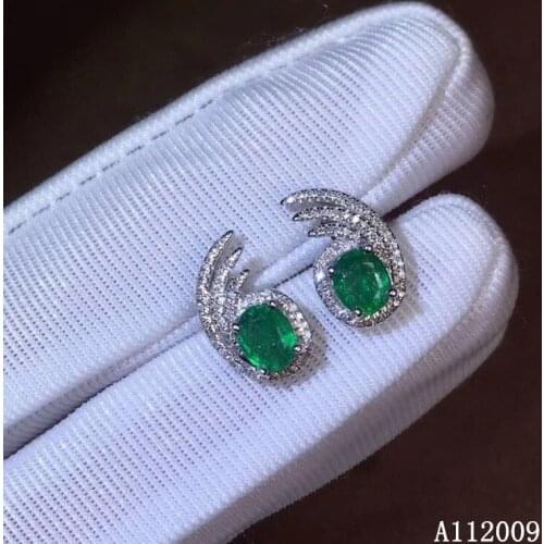 KJJEAXCMY fine jewelry 925 sterling silver inlaid natural emerald ear studs vintage ladies earrings support test hot selling