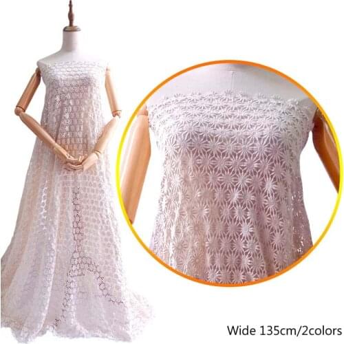 HOT 2Colors cotton Embroidery flower lace fabric trim ribbon DIY sewing applique collar guipure wedding dress cloth Accessory