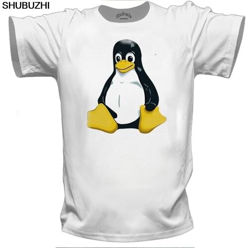 Fashion Summer Style Black footed penguin LINUX Cotton Funny T Shirt for men euro size