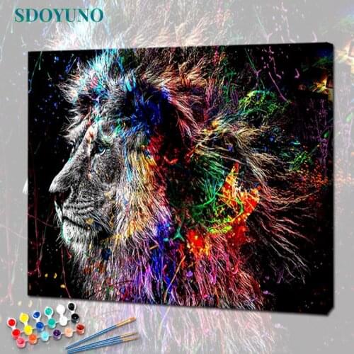 SDOYUNO Oil Painting By Numbers For Adults Lions 60x75cm DIY Paint By Numbers On Canvas Animals Frameless Home Decor Wall Art