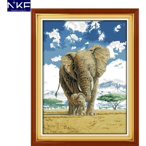 NKF Mom and Sons Deep Love Elephants Cross Stitch Pattern Chinese Painting 11CT14CT Handmade Crafts Cross Stitch Embroidery Set