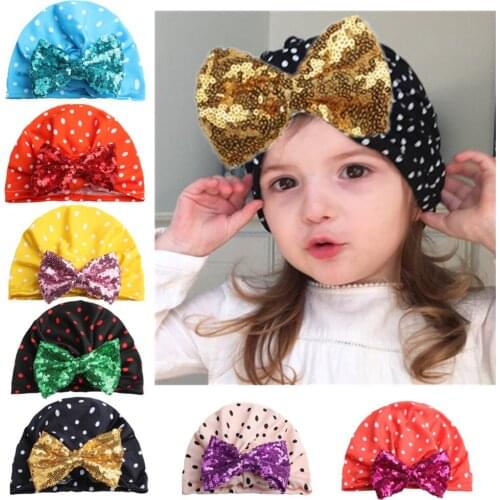 New sequined bowknot childrens polka dot hat hat Bohemia style baby baby products baby hair accessories