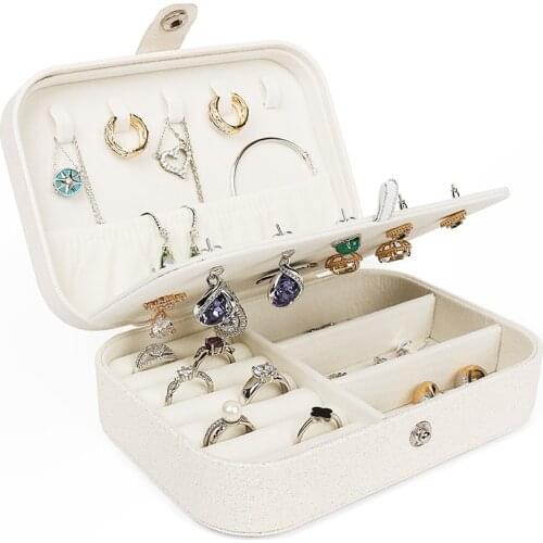 New Off-white Concealed Buckle Small Bag Pu Leather Jewelry Ring Necklace Storage Box Built-in Hook Card Slot Removable For Girl