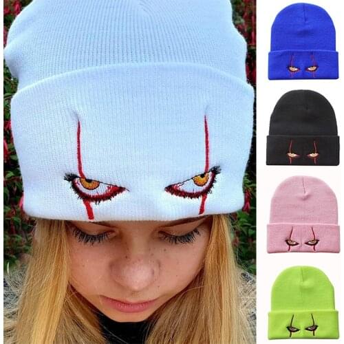 Autumn Winter Hats New Embroidery Knitted Beanies Hat Horror Eyes Warm Outdoor Knitted Hat Man Woman Embroidered Dome Knit Hat