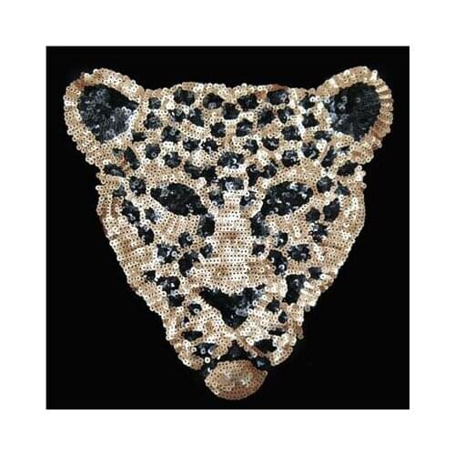 Sequins patch leopard head DIY clothes patches for clothing Sew-on embroidered patch motif beaded applique deal with it crafts