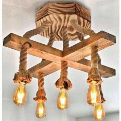 Antique House Natural Wood Rope Authentic Hexagonal Wooden Bracket Octopus Chandelier