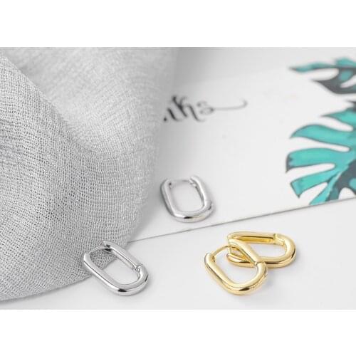 POPACC Silver Color Geometric Oval Small Hoop Earrings For Women Prevent Allergy Earrings With S925 Stamp Gift