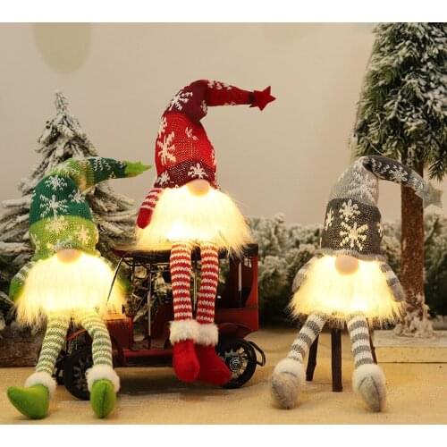 Christmas Decoration LED Light Santa Claus Faceless Doll Long Legs Xmas Ornaments Kids Gift New Year Home Decor Party Supplies