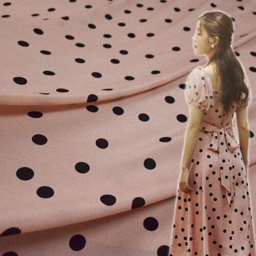 Silk Crepe Chiffon Fabric 1.8cm Polka Dot Elegant Nude Powder Irregular Polka Dot Printing Dress Shirt Handmade DIY Fabric