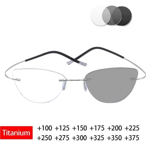 Cat Eyewear B titanium Reading Sunglasses Photochromic Reading Glasses for Women Outdoor Presbyopia Glasses Rimless Glasses