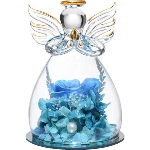 Angel Figurines Immortal Preserved Rose Flower Real Rose In Angel Glass Cover Eternal Flowers Gifts for Mother DropShipping