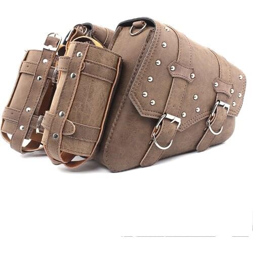 Universal Vintage Motorcycle Saddlebags Side Tool Bag Storage PU Leather Travel Luggage Saddle Bag Pouch For Harley 883 1200