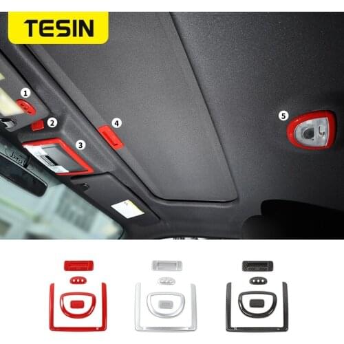 TESIN Interior Mouldings Car Roof Reading Light Decoration Cover Kit Stickers for Ford F150 Raptor 2009-2014 Auto Accessories