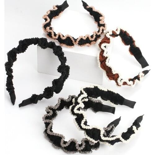 Pearls Lace Headband Bezel Turban For Women Hair Band Hairbands Hair Holder Ornament Fashion Hair Accessories Hair Hoop