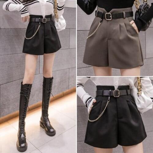 Woollen Suit Shorts womens 2021 new autumn and winter season wear boots pants High Waist Wide Leg Pants loose casual pants