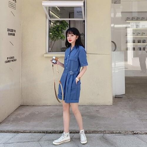 Blue Romper for Women Summer Short Sleeve Elegant Korean Loose Casual One Piece Shorts Sets Overalls Female Wide Leg Jumpsuit