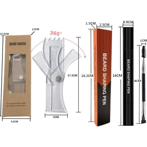 1set Combination Of Two-in-one Four-pronged Male Beard Filling Pen And Rotating Beard Styling Board Comb Ruler