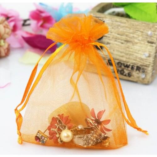 200pcs/lot Small Organza Bag 7x9cm Orange Gift Bag Wedding Christmas Gift Boutique Jewelry Packaging Bag Cute Organza Pouches