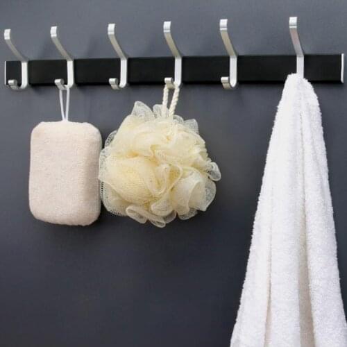 4/6 Hooks Space Aluminum Kitchen Punch-free Wall Hooks Bathroom Bath Ball Row Hook Bedroom Coat Hanger Home Storage Rack