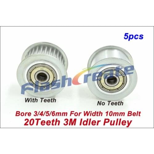 5pcs 20 Teeth 3M Idler Pulley Passive Pulley Bore 3/4/5/6mm For Width 10mm 3M Timing Belt 3M Tension Pulley With Bearing
