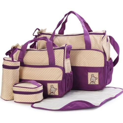5 Pcs Multifunctional Set Baby Changing Diaper Nappy Bag Maternity Mummy Handbag GXMB
