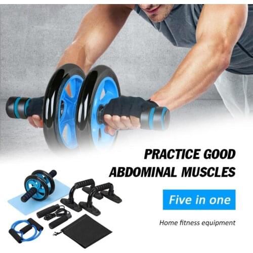 5-in-1 AB Wheel Roller Kit Spring Exerciser Abdominal Press Wheel Pro with Push-UP Bar Equipment for Home Exercise Gym Sports