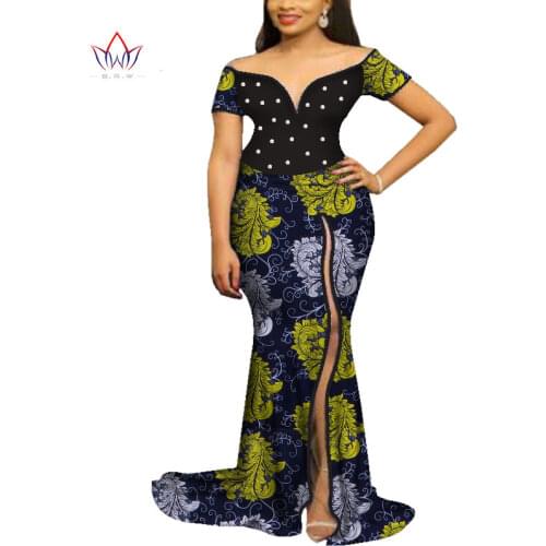 African Floor Length Dresses for Women BINTAREALWAX Dashiki Bazin Riche Ankara Print Party Dress Pure Cotton Wax Batik WY4065