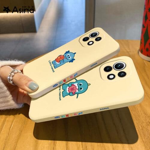 ASINA Cartoon Case For Xiaomi Mi11 10 9 8 Straight Edge Original Liquid Silicone Cases For Redmi Note 10 9 8 7 Cover Capa Girl