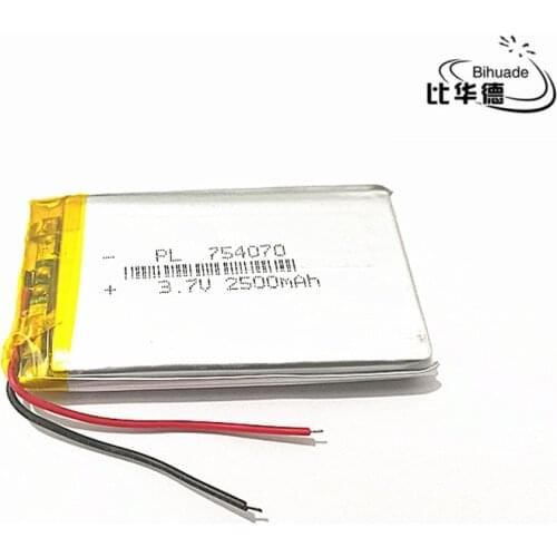Free shipping 10pcs/lot 3.7V 2500mAh 754070 Lithium Polymer Li-Po li ion Rechargeable Battery cells For Mp3 MP4 MP5
