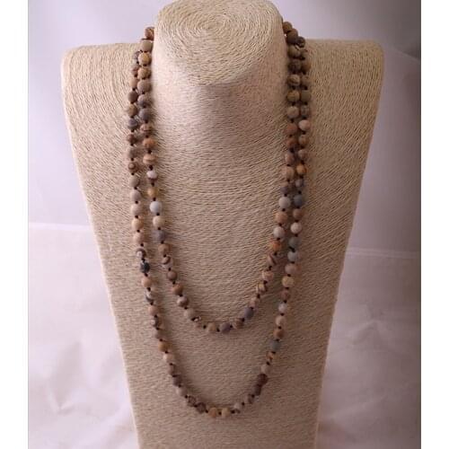 Free Shipping Fashion Long Knot Beads Halsband Brown Natural Frosted Stones Necklace For Women Jewelry