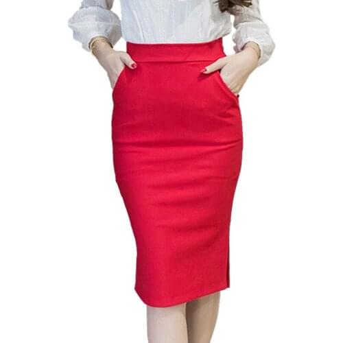 Plus Size Women Pencil Skirts Spring Autumn Fashion High Waist Knee-Length Skirt Package Hip Skirt Ladies Skirt S-5XL