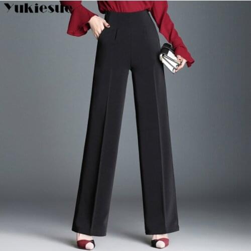 High Waist Wide Pants Womens 2020 Summer New Korean Slim Ladies straight Pants Solid Black Loose Pants Trousers Women Plus size