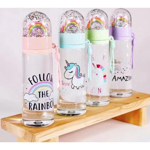 Water Bottle Cute Unicorn Creative Micro Landscape Interesting Design Plastic Water Cup Rainbow Color Girl Portable Water Bottle