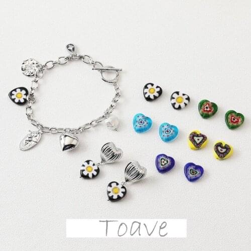 Colored glaze love peach heart childlike pattern pattern straight hole diy hand-made beads material accessories