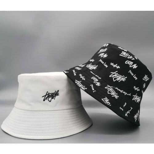 Double Side Printed Letter Embroidery Bucket Hats Art Casual Wear Sunshade Basin Hat Double-sided Sunhats Unisex Hat