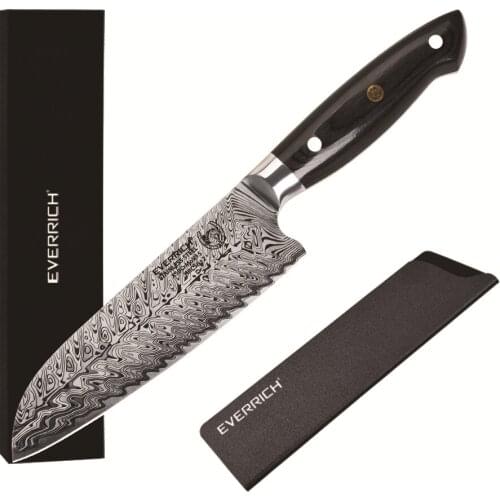 EVERRICH 7" Santoku Knife Kitchen Knives Chef Knives Damascus Fishbone Pattern Knife Laser Damascus Steel with Pakka Wood Handle