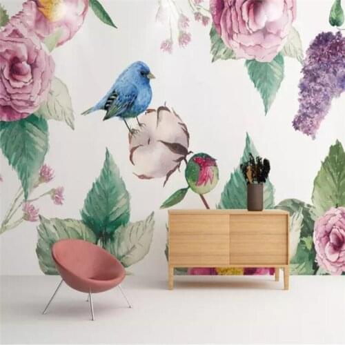 Hand-painted flowers and birds background wall professional production murals wholesale wallpaper mural poster photo wall