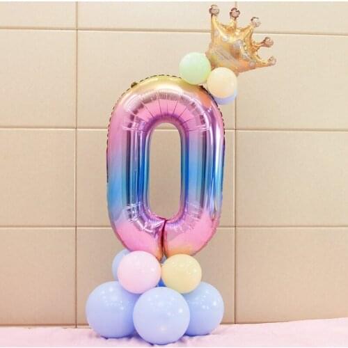 17Pcs/Set Rainbow Colors Gradient Foil Number Balloons 32inch 0-9 Birthday Wedding Engagement Party Decor Kids Ball Supplies