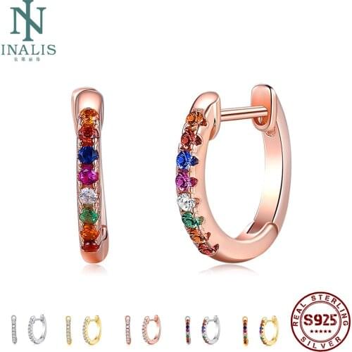 INALIS 925 Sterling Silver Hoop Earring For Women Romantic Colors 5A Clear Cubic Zirconia Small Earrings Wedding Fine Jewelry