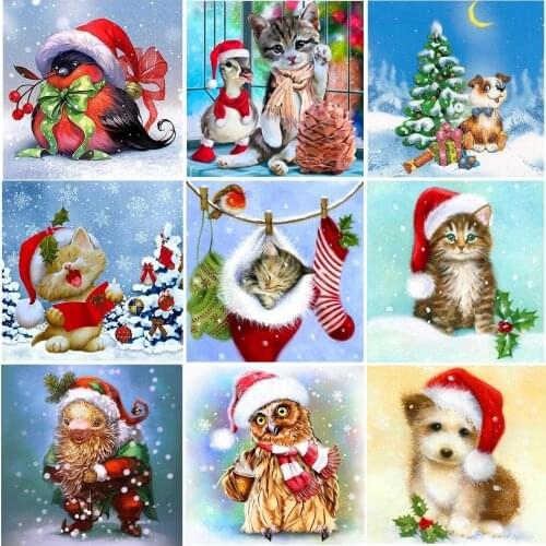 5D Diamond Painting Christmas Cartoon Cat Dog DIY Cross Stitch Picture Full Round&Square Drill Home Decoration Festival Kid Gift