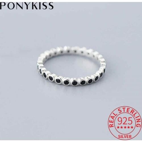 PONYKISS Genuine S925 Sterling Silver Colorful Zircon Ring for Women Fine Jewelry Accessory birthday Party girls Chic Gift