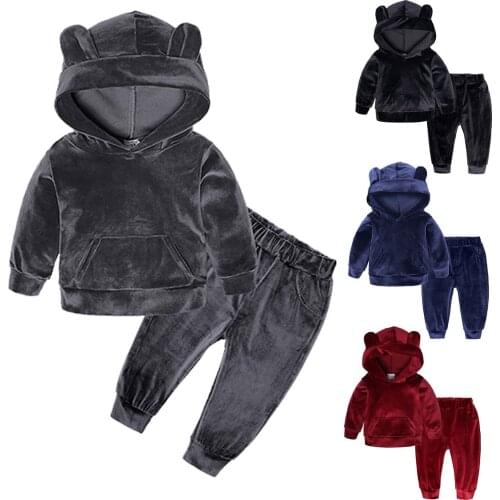 Roupas Infantis Winter Baby Boy Girls Clothes Jinsirong Fabrics Coat Pants 2pc Solid Hoodie Sweater For Boys Girls Conjunto Niño