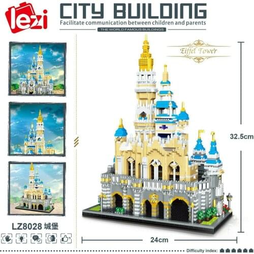 Lezi mini Block Teens Building Toys Adult Puzzle Blue Castle Girls Gift 8028 no box