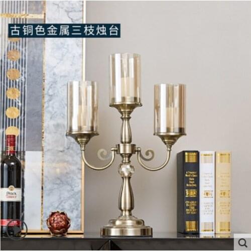 Creative Modern Interior Romantic Wedding Decorative Brass Metal 3 HeadS Glass Candle Holder